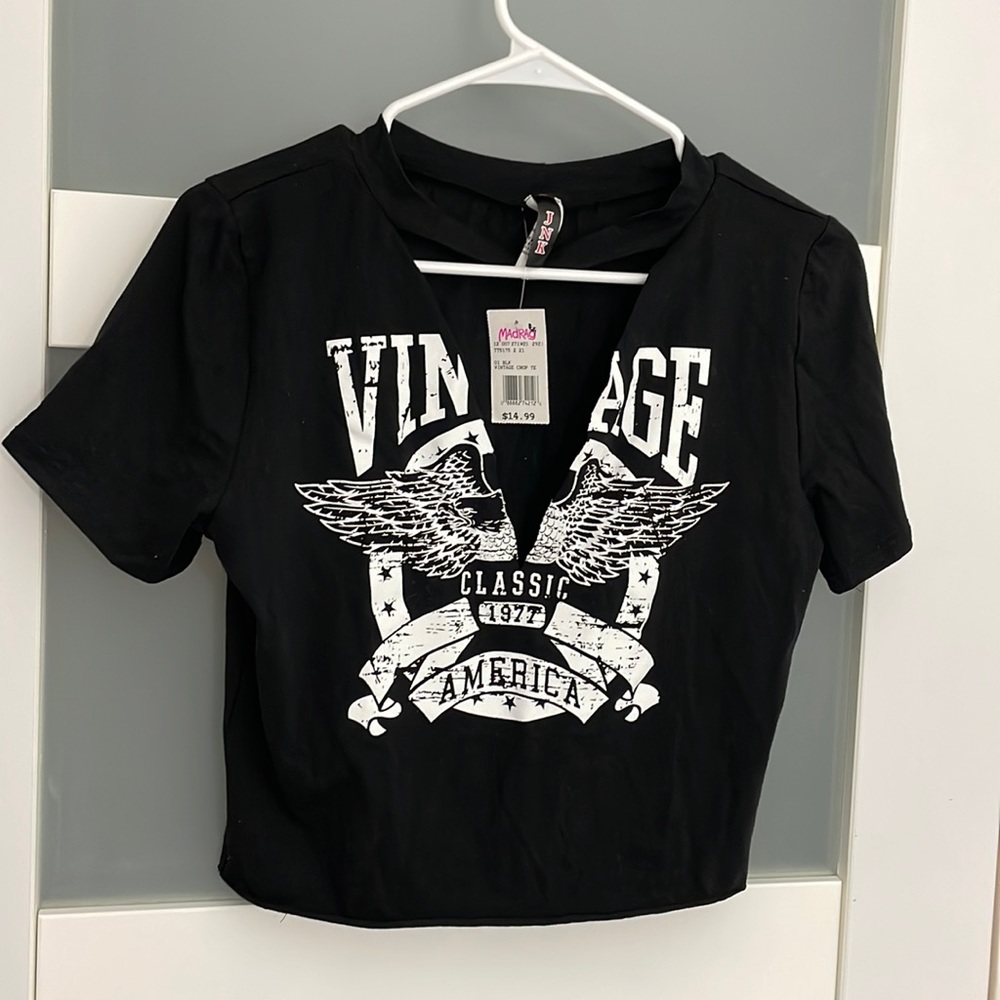 Womens JNK 94% cotton T Shirt M Black Graphic Short Sleeve V Neck Casual